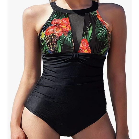I2Crazy Women's One Piece Swimsuit Mesh V-Neck Monokini Tummy Control Large - Picture 1 of 4
